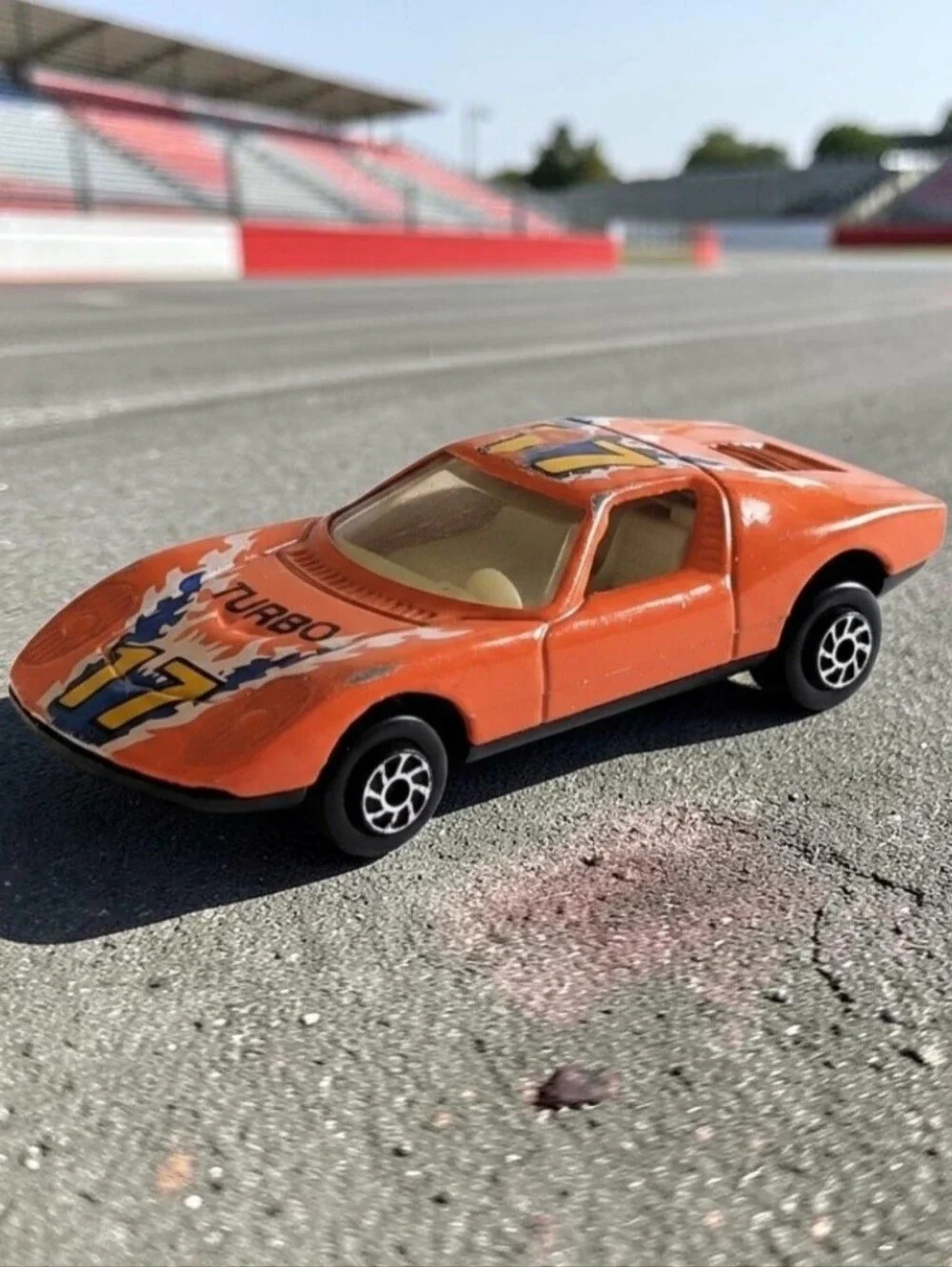 Yatming #17 Turbo Orange Lamborghini Miura Decal Tomica-sized Die-Cast 1:64 Toy.